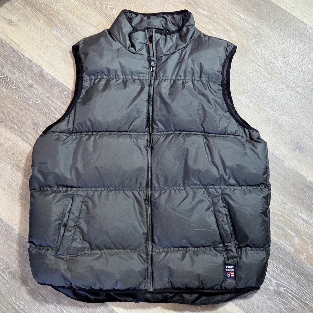 Phat Farm Puffer Vest‎ Mens XL Gray Excellent Quilted Full Zip Streetwear Gilet